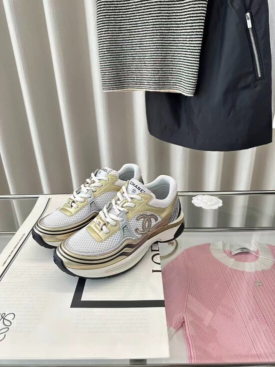 🎗️CHANEL Shoes - 🎗️Chanel Mesh and Gold Calfskin Chunky Dad Sneakers